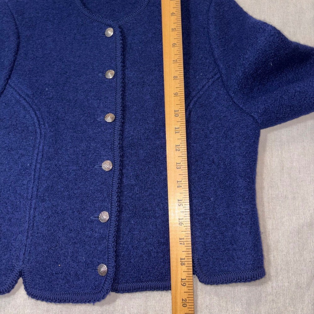 Talbots Vintage Navy Blue 100% Wool Boiled Knit Cardigan Jacket Silver Buttons 6 - Picture 5 of 6